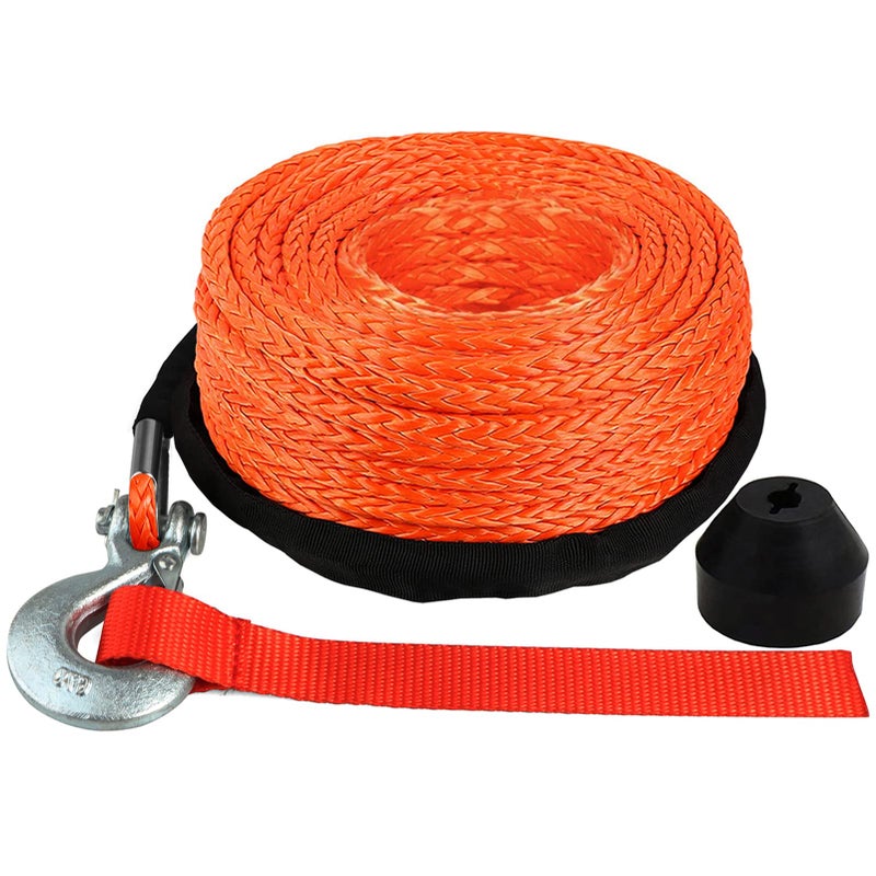 OKBA Synthetic Winch Rope Kit 1/4"" x 50ft 10000LBS Synthetic Winch Line Cable Rope with Hook Stopper Protective Sleeve Safety Pull Strap for 4WD Off Road Vehicle ATV UTV SUV - Image 1